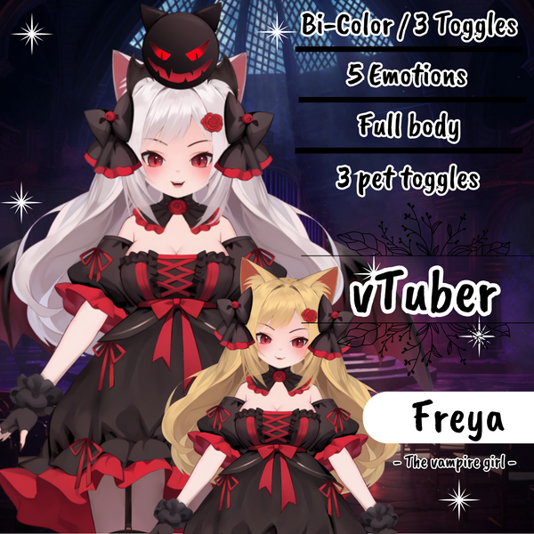 VTuber | Freya, the vampire girl | With pet | 5 emotions | 6 toggles | Live2d model for Vtube Studio premade for streaming twitch, youtube