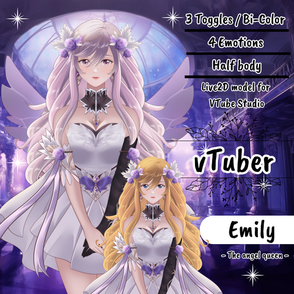 VTuber | Emily, the angel queen | 4 emotions + 3 toggle | Live2d model for Vtube Studio premade asset for streaming twitch, youtube and more