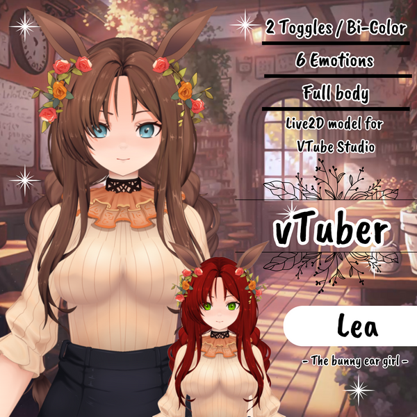 VTuber | Lea, the bunny ear girl | 6 emotions + 2 toggles | Live2d model for Vtube Studio premade asset for streaming twitch, youtube, kick