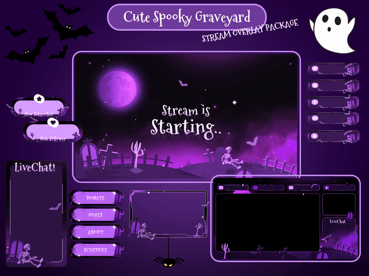 Stream Overlay | Cute Spooky Graveyard | Animated Streaming Package for Twitch | Halloween Gothic Theme - Cute Cake Design