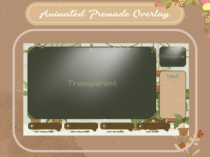 Stream Overlay | Cute Herbalist Room | Animated Streaming Package for Twitch | Lofi Cozy Theme - Cute Cake Design