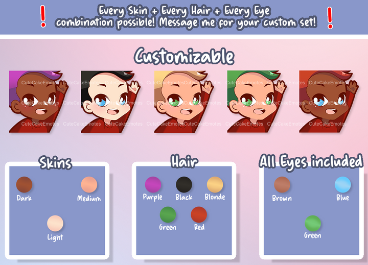 EMOTES BUNDLE Cute Chibi Boy | Perfect for Twitch, Discord, Youtube and more (Male Pack 1 - Ben: brown hair | pale skin | 3 eye colors) - Cute Cake Design