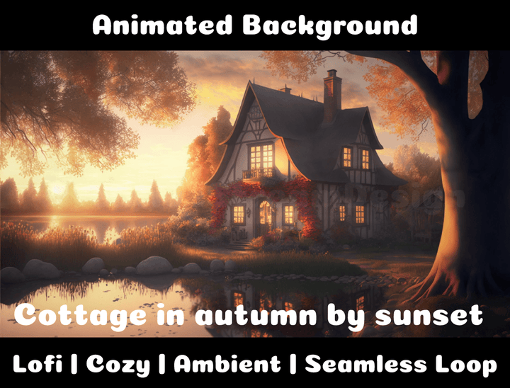 Animated Background | Cottage Autumn Sunset | Twitch, Youtube, vTuber, Streaming, OBS, Overlay - Cute Cake Design