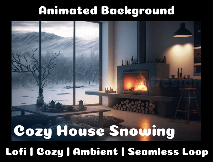 Animated Background | Cozy House Snowing and Fireside | Twitch, Youtube, vTuber, Streaming, OBS, Overlay - Cute Cake Design