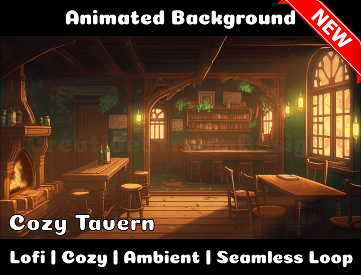 Animated Background | Cozy Tavern | Twitch, Youtube, vTuber, Streaming, OBS, Overlay - Cute Cake Design