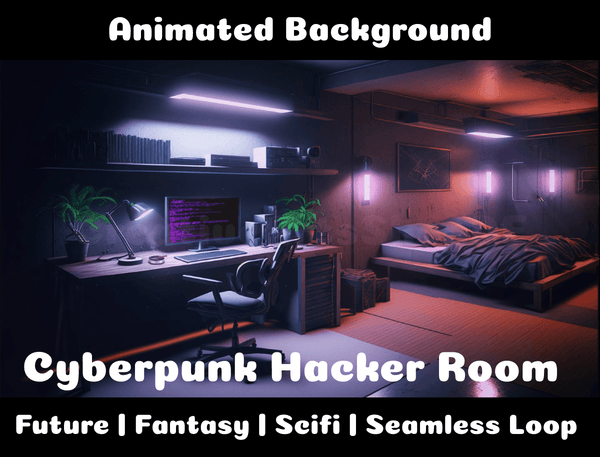 Animated Background | Cyberpunk Hacker Room | Twitch, Youtube, vTuber, Streaming, OBS, Overlay - Cute Cake Design