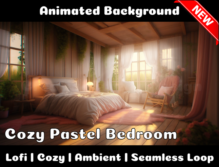 Animated Background | Cozy Pastel Bedroom | Twitch, Youtube, vTuber, Streaming, OBS, Overlay - Cute Cake Design