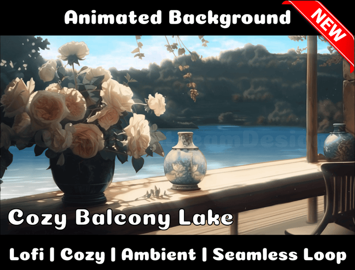 Animated Background | Cozy Balcony Lake | Twitch, Youtube, vTuber, Streaming, OBS, Overlay - Cute Cake Design