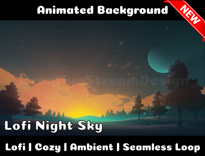 Animated Background | Lofi Night Sky | Twitch, Youtube, vTuber, Streaming, OBS, Overlay - Cute Cake Design