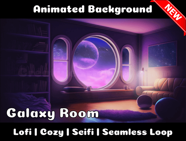 Animated Background | Galaxy Room | Twitch, Youtube, vTuber, Streaming, OBS, Overlay - Cute Cake Design