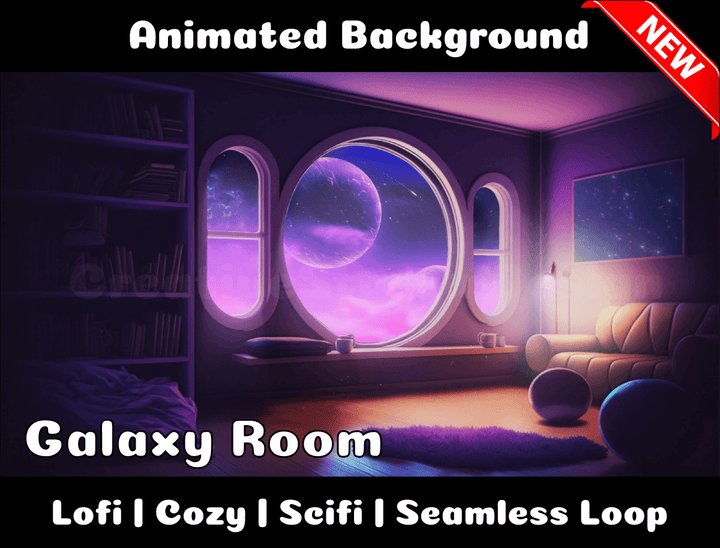 Animated Background | Galaxy Room | Twitch, Youtube, vTuber, Streaming, OBS, Overlay - Cute Cake Design