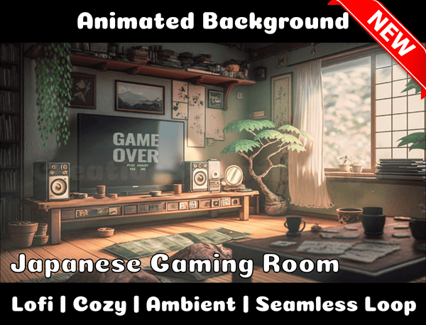 Animated Background | Japanese Gaming Room | Twitch, Youtube, vTuber, Streaming, OBS, Overlay - Cute Cake Design