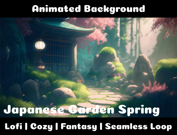 Animated Background | Japanese Garden Spring | Twitch, Youtube, vTuber, Streaming, OBS, Overlay - Cute Cake Design