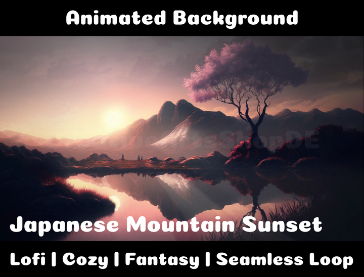 Animated Background | Japanese Mountain Sunset | Twitch, Youtube, vTuber, Streaming, OBS, Overlay - Cute Cake Design