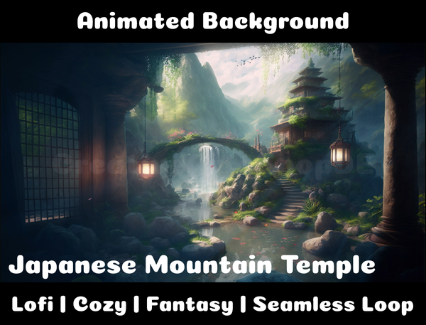 Animated Background | Japanese Mountain Temple | Twitch, Youtube, vTuber, Streaming, OBS, Overlay - Cute Cake Design