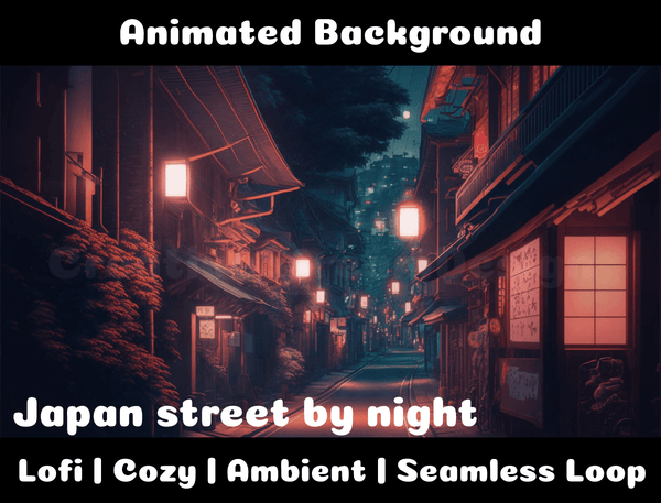 Animated Background | Japanese Street by Night | Twitch, Youtube, vTuber, Streaming, OBS, Overlay - Cute Cake Design