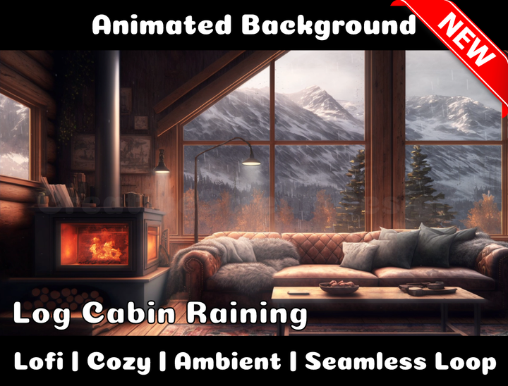 Animated Background | Log Cabin Room with Fireside while Raining | Twitch, Youtube, vTuber, Streaming, OBS, Overlay - Cute Cake Design