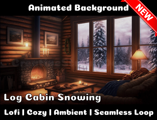 Animated Background | Log Cabin Room with Fireside while Snowing | Twitch, Youtube, vTuber, Streaming, OBS, Overlay - Cute Cake Design