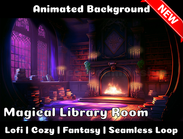 Animated Background | Magical Library Room | Twitch, Youtube, vTuber, Streaming, OBS, Overlay - Cute Cake Design