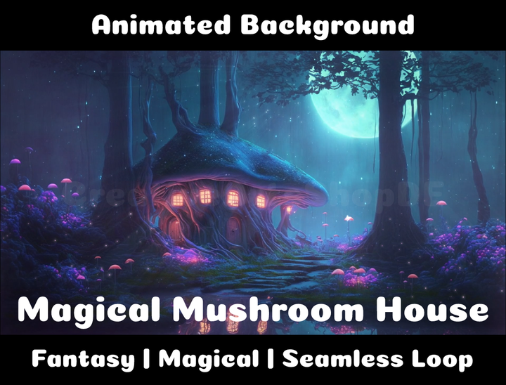 Animated Background | Magical Mushroom House | Twitch, Youtube, vTuber, Streaming, OBS, Overlay - Cute Cake Design