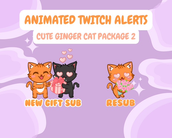 ANIMATED Twitch Alert Bundle | Ginger Kitty / Cat | Stream package | Pack 2 - Cute Cake Design