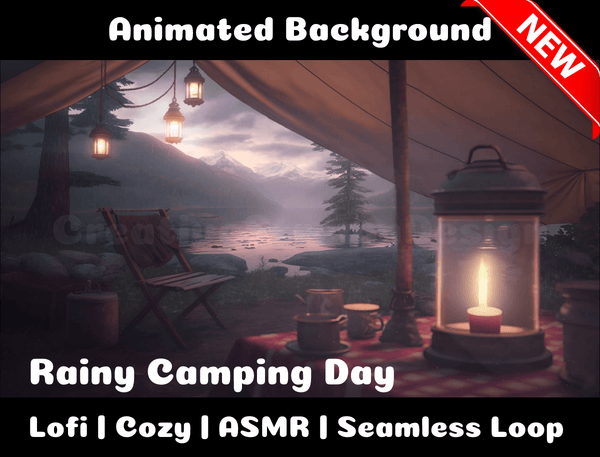 Animated Background | Raining Camping Day | Twitch, Youtube, vTuber, Streaming, OBS, Overlay - Cute Cake Design