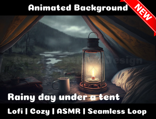 Animated Background | Rainy day under a tent | Twitch, Youtube, vTuber, Streaming, OBS, Overlay - Cute Cake Design