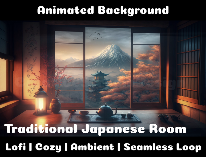 Animated Background | Traditional Japanese Room | Twitch, Youtube, vTuber, Streaming, OBS, Overlay - Cute Cake Design