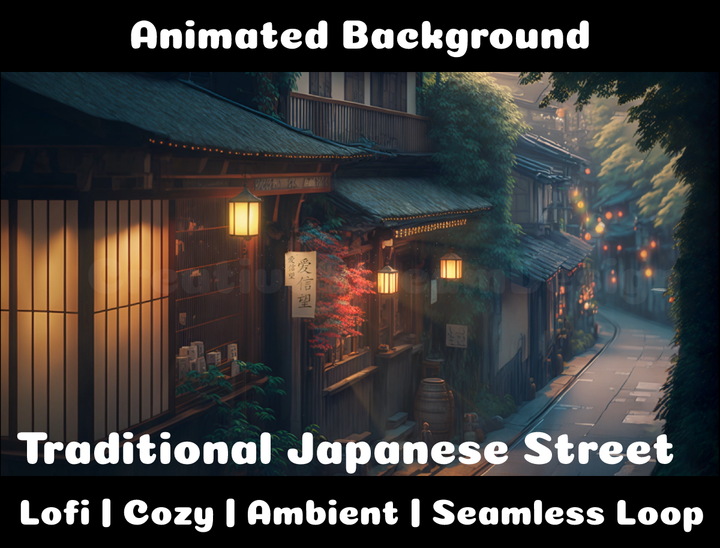 Animated Background | Traditional Japanese Street | Twitch, Youtube, vTuber, Streaming, OBS, Overlay - Cute Cake Design