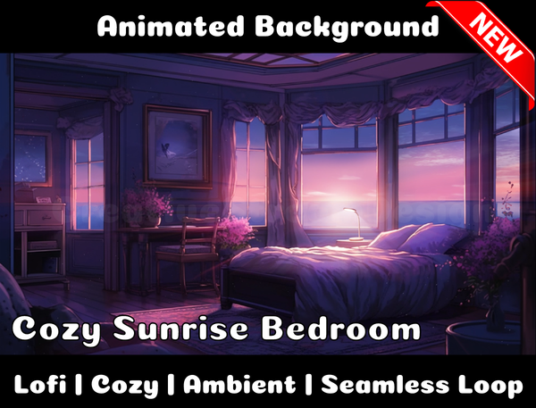 Animated Background | Cozy Sunrise Bedroom | Twitch, Youtube, vTuber, Streaming, OBS, Overlay - Cute Cake Design