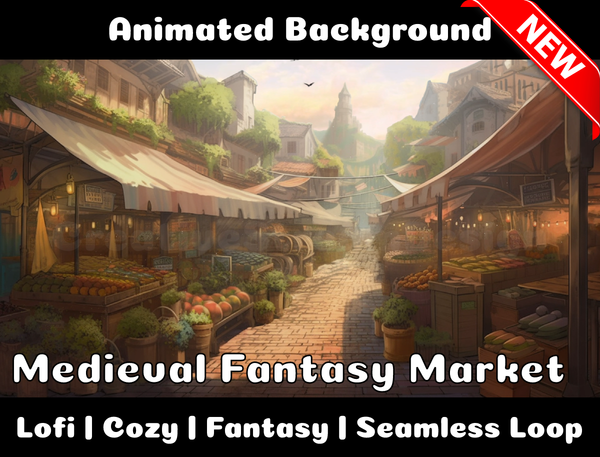 Animated Background | Medieval Fantasy Market | Twitch, Youtube, vTuber, Streaming, OBS, Overlay - Cute Cake Design