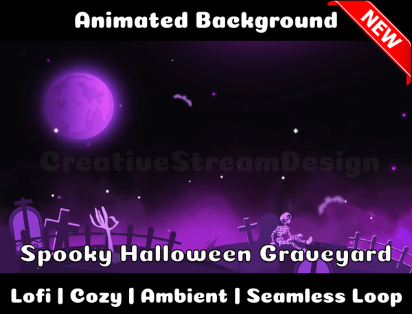 Animated Background | Spooky Halloween Graveyard | Twitch, Youtube, vTuber, Streaming, OBS, Overlay