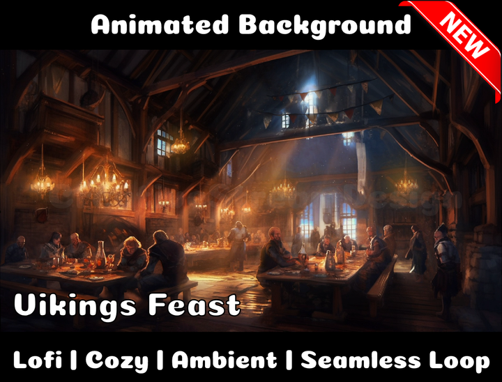 Animated Background | Viking Feast | Twitch, Youtube, vTuber, Streaming, OBS, Overlay - Cute Cake Design