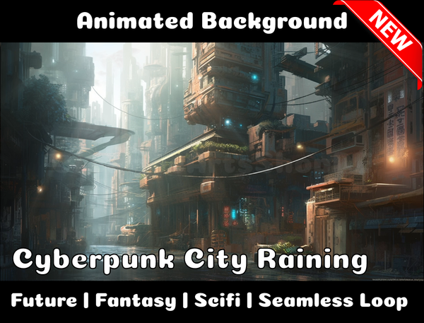 Animated Background | Cyberpunk City Raining | Twitch, Youtube, vTuber, Streaming, OBS, Overlay - Cute Cake Design