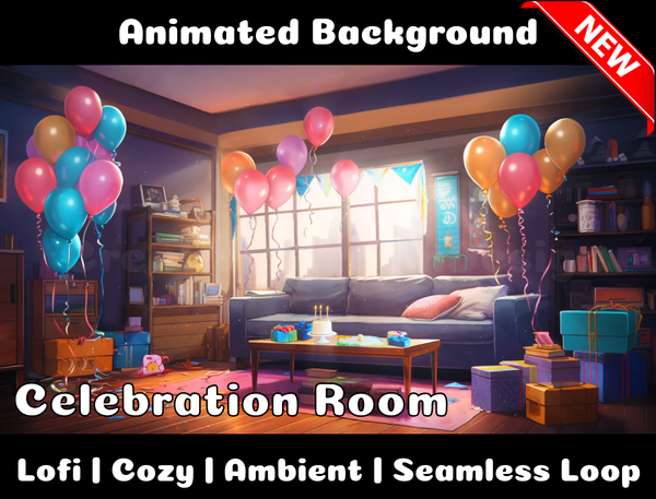 Animated Background | Celebration Room | Twitch, Youtube, vTuber, Streaming, OBS, Overlay