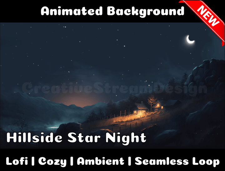 Animated Background | Hillside Star Night | Twitch, Youtube, vTuber, Streaming, OBS, Overlay - Cute Cake Design