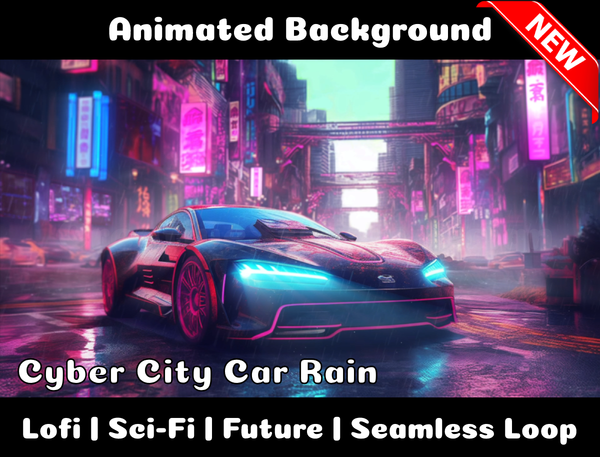 Animated Background | Cyber City Car Rain | Twitch, Youtube, vTuber, Streaming, OBS, Overlay - Cute Cake Design