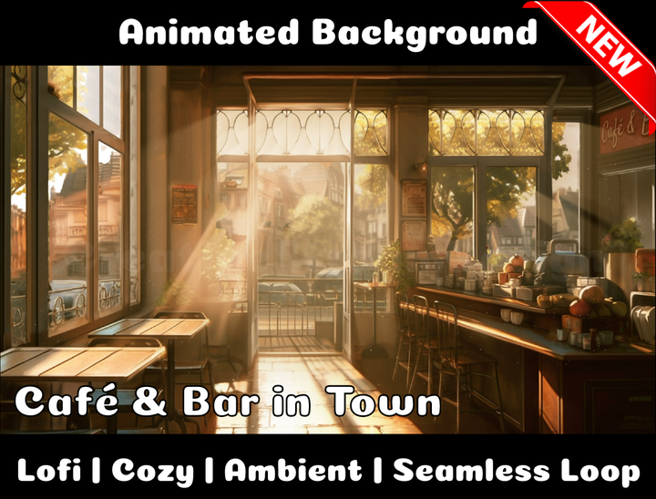 Animated Background | Café & Bar in Town | Twitch, Youtube, vTuber, Streaming, OBS, Overlay - Cute Cake Design