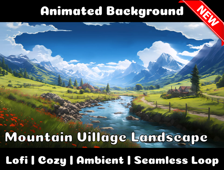 Animated Background | Mountain Village Landscape | Twitch, Youtube, vTuber, Streaming, OBS, Overlay - Cute Cake Design