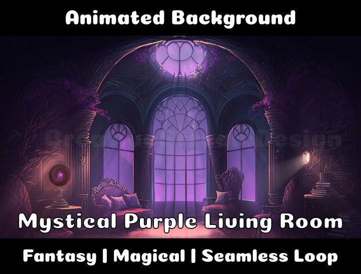 Animated Background | Mystical Purple Living Room | Twitch, Youtube, vTuber, Streaming, OBS, Overlay - Cute Cake Design