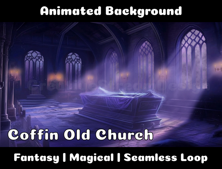 Animated Background | Coffin in Old Church | Twitch, Youtube, vTuber, Streaming, OBS, Overlay - Cute Cake Design