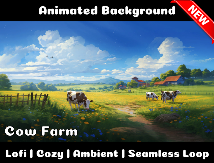 Animated Background | Cow Farm | Twitch, Youtube, vTuber, Streaming, OBS, Overlay - Cute Cake Design