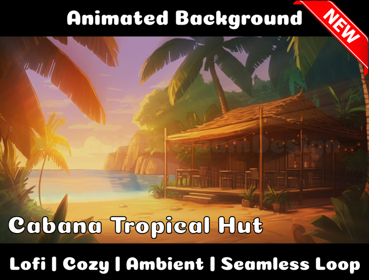 Animated Background | Cabana Tropical Hut | Twitch, Youtube, vTuber, Streaming, OBS, Overlay - Cute Cake Design