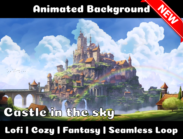 Animated Background | Castle in the sky | Twitch, Youtube, vTuber, Streaming, OBS, Overlay - Cute Cake Design