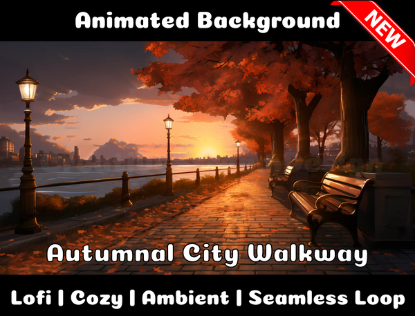 Animated Background | Autumnal City Walkway | Twitch, Youtube, vTuber, Streaming, OBS, Overlay