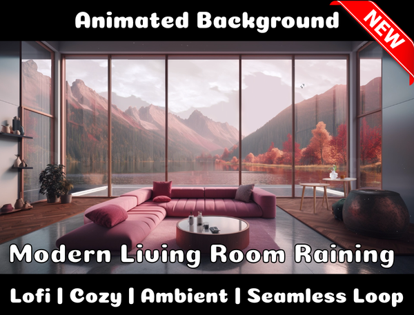 Animated Background | Modern Living Room Raining | Twitch, Youtube, vTuber, Streaming, OBS, Overlay - Cute Cake Design