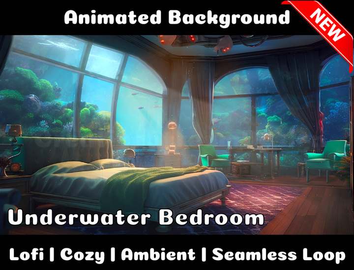 Animated Background | Underwater Bedroom | Twitch, Youtube, vTuber, Streaming, OBS, Overlay - Cute Cake Design