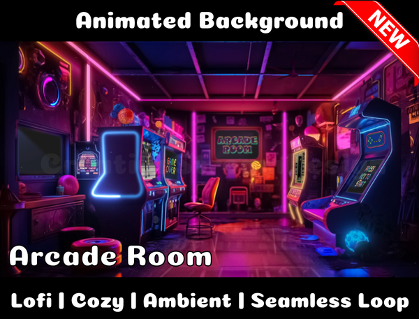 Animated Background | Arcade Room | Twitch, Youtube, vTuber, Streaming, OBS, Overlay - Cute Cake Design