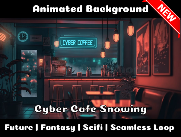 Animated Background | Cyber Cafe Snowing | Twitch, Youtube, vTuber, Streaming, OBS, Overlay