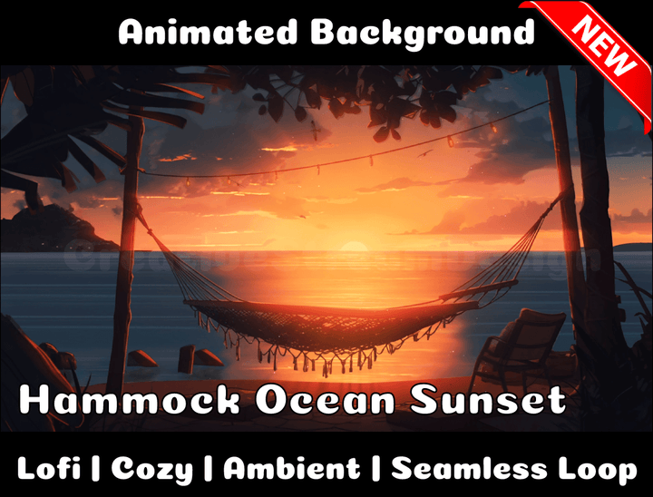 Animated Background | Hammock Ocean Sunset | Twitch, Youtube, vTuber, Streaming, OBS, Overlay - Cute Cake Design